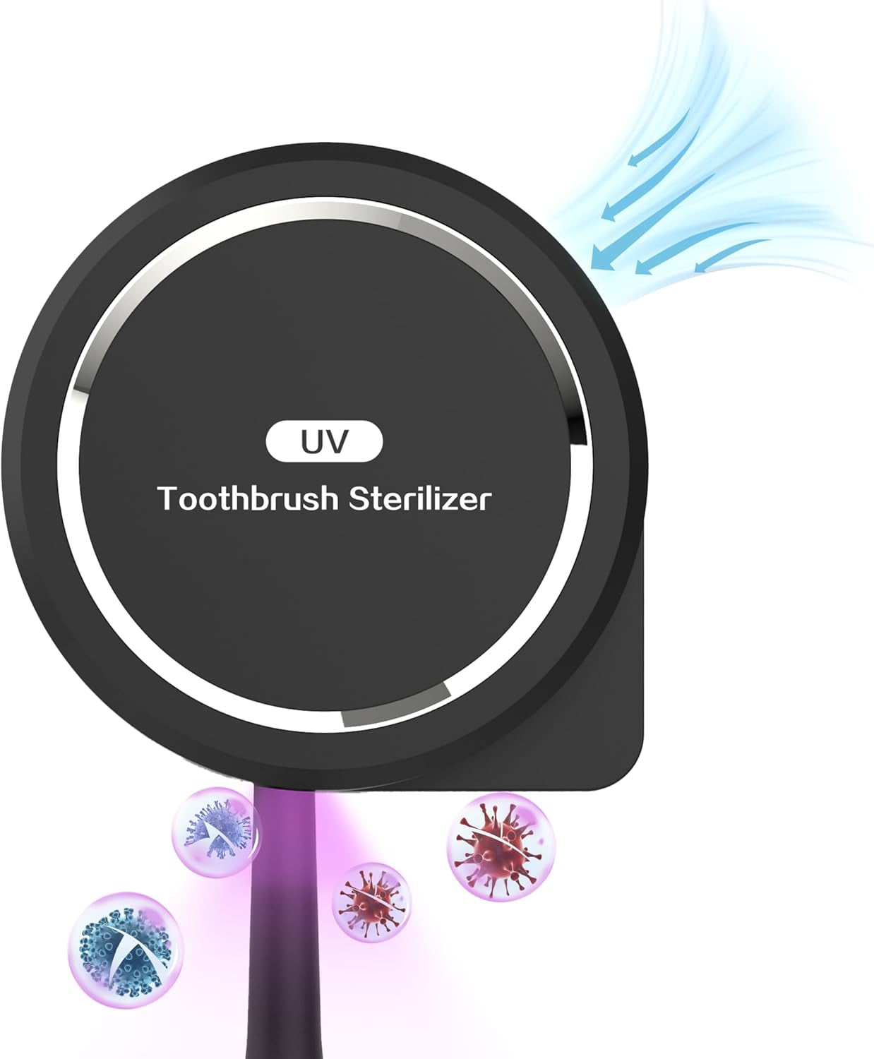 Toothbrush Case Holder, Toothbrush Cleaner and Holder Cover Caps with Fan Drying, Rechargeable Portable Toothbrush Case Fits Most Electric and Manual Toothbrushes (Black)